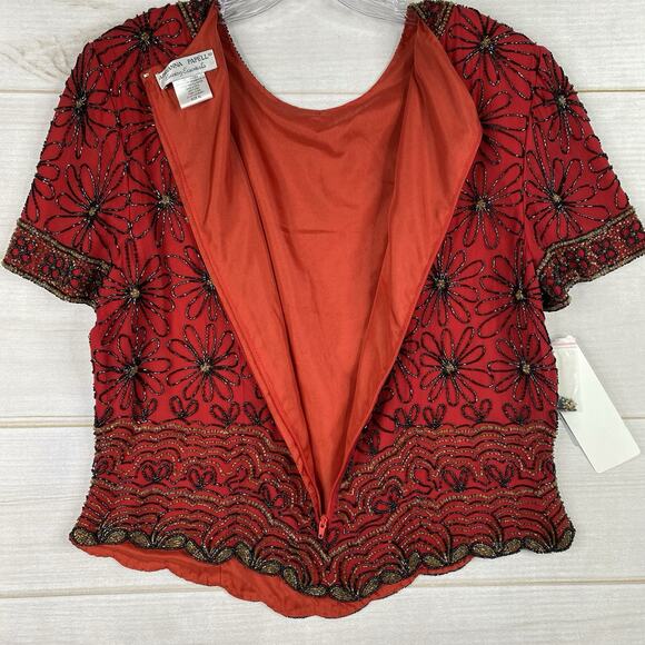 Adrianna Papell Top XL Red Silk All Over Beaded Dressy Floral Gorgeous NWT VTG - Picture 12 of 12
